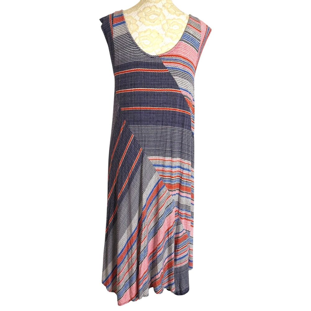 Weston Wear Anthropologie Midi Sun Dress Knit A Line Stripe Geometric L
